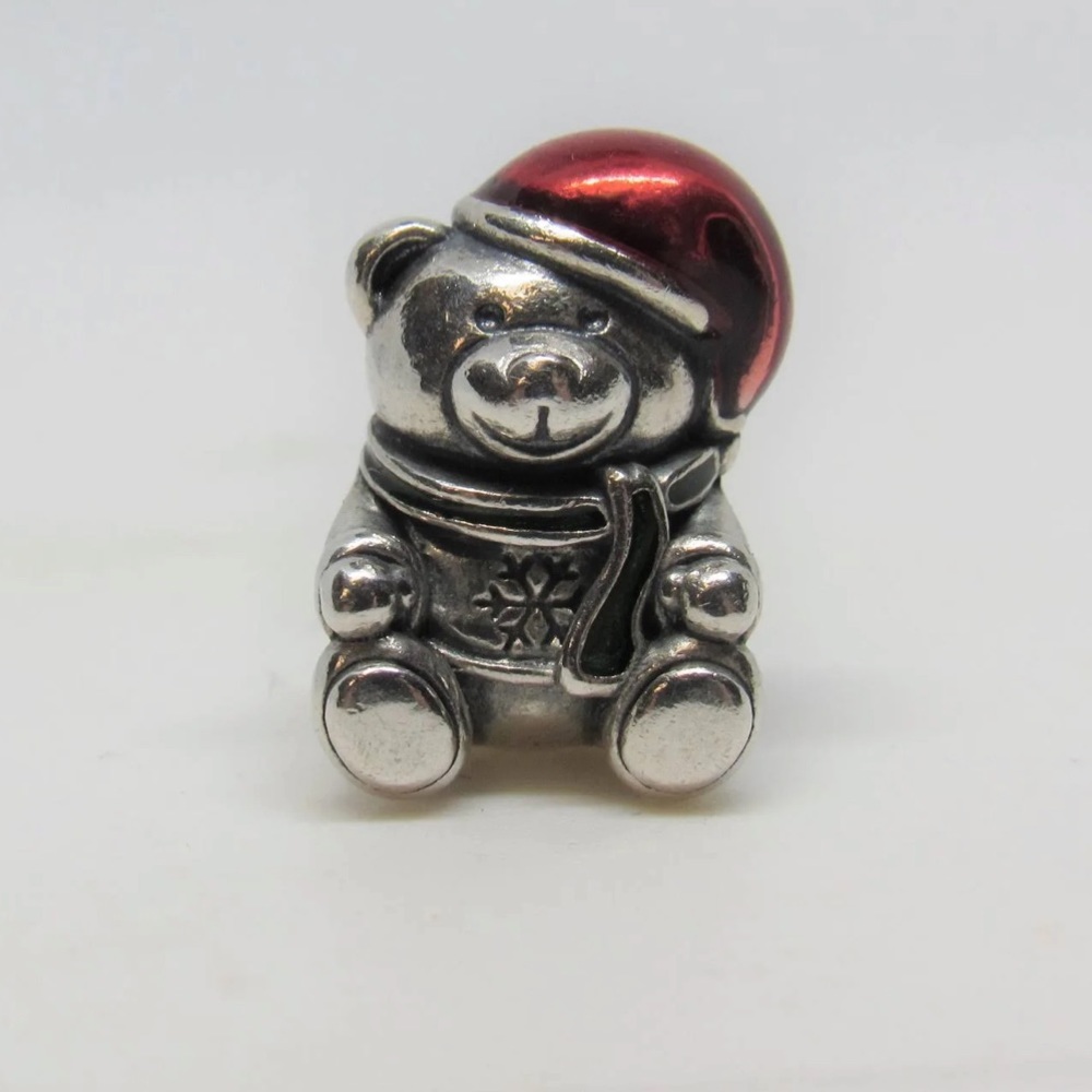 Authentic Pandora Sterling Silver Christmas Bear Red Hat Charm - 791391enmx
